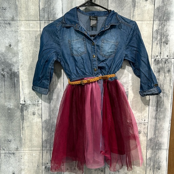 Pink & Violet Girls Denim and Tulle Dress Size 8 - Picture 1 of 7